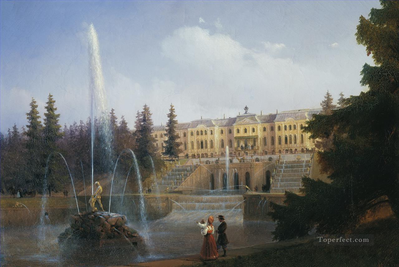 ペテルゴフの大きな滝とペテルグ・イヴァン・アイヴァゾフスキーの大宮殿の眺め油絵